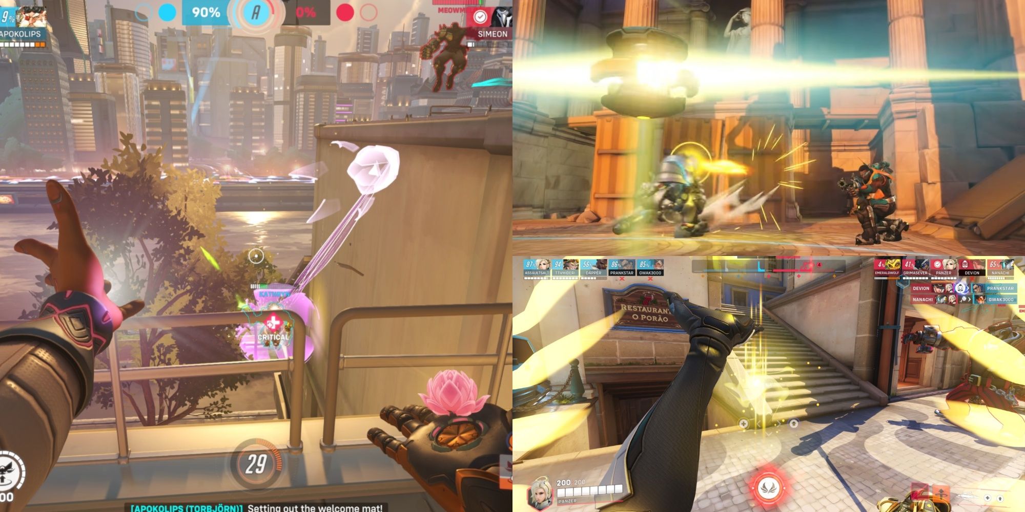 Overwatch 2 Life Grip (left), Immortality Field (top right), Resurrect (bottom right)