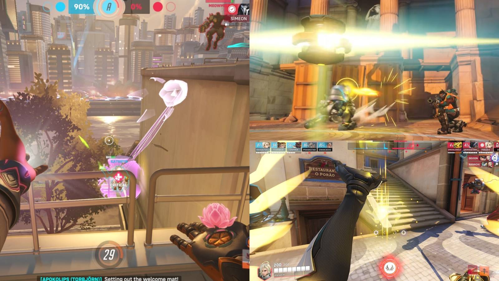 Overwatch 2 Life Grip (left), Immortality Field (top right), Resurrect (bottom right)