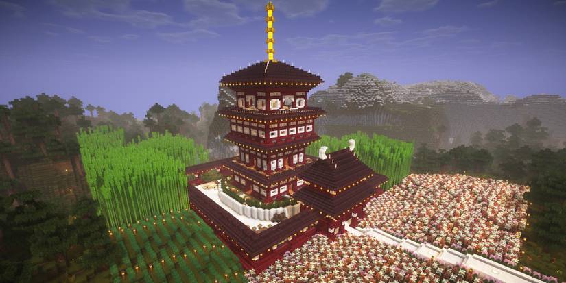 Pagoda glowstone light white and red blocks build