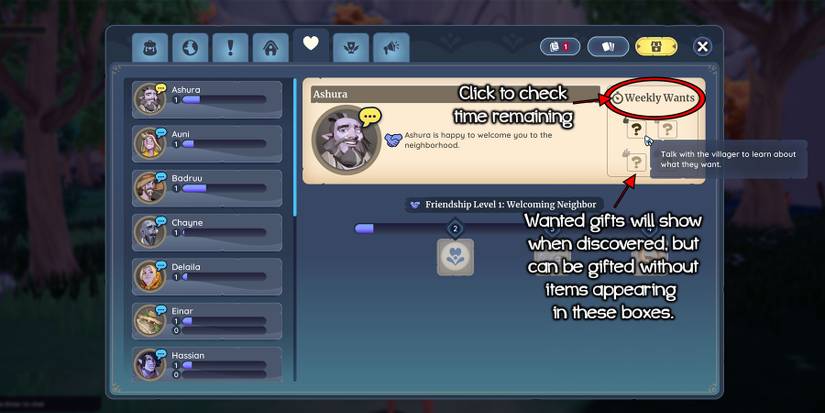 Weekly Wants menu in Palia.