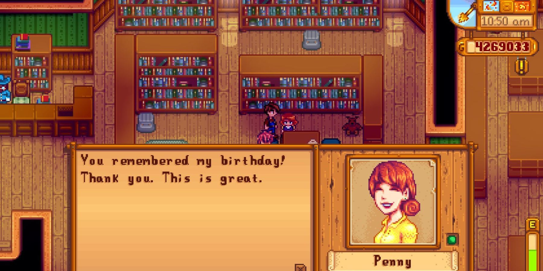 penny reaction on birthday gift stardew valley