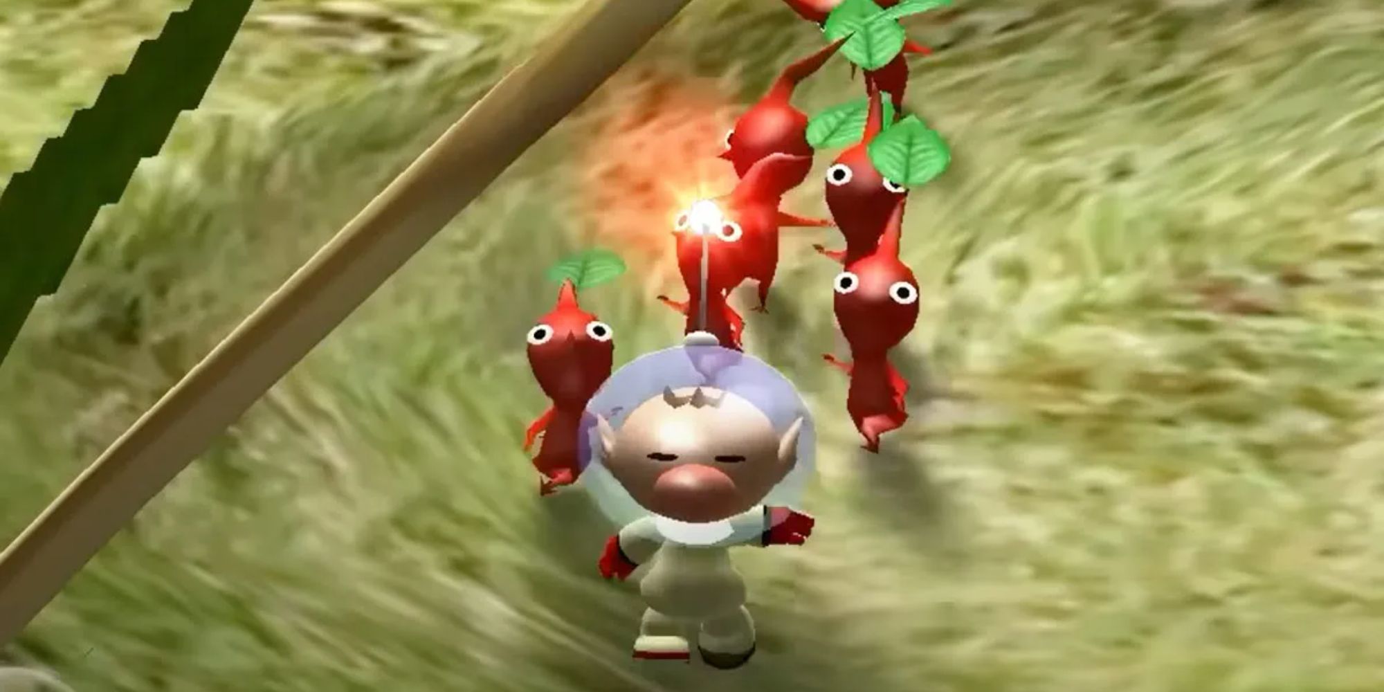 Olimar walking with red Pikmin