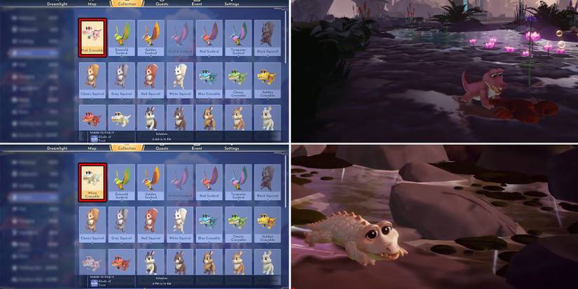 pink crocodile white crocodile in disney dreamlight valley