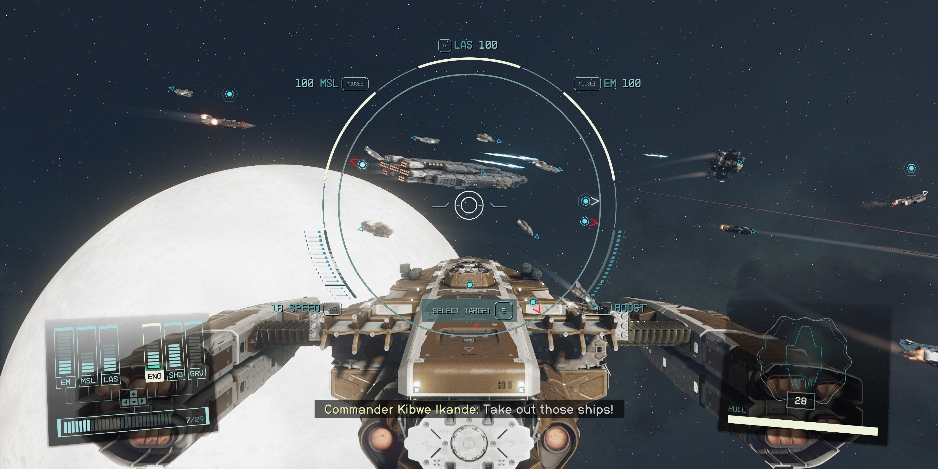 Nave espacial del jugador llegando al vigilante de la UC.