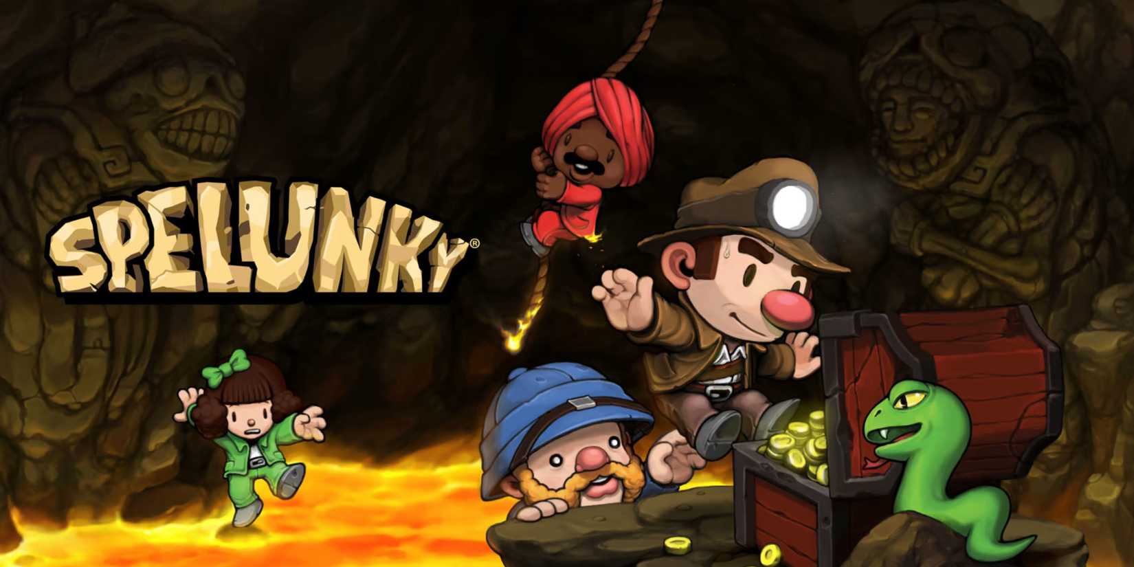 Promo art featuring characters in Spelunky