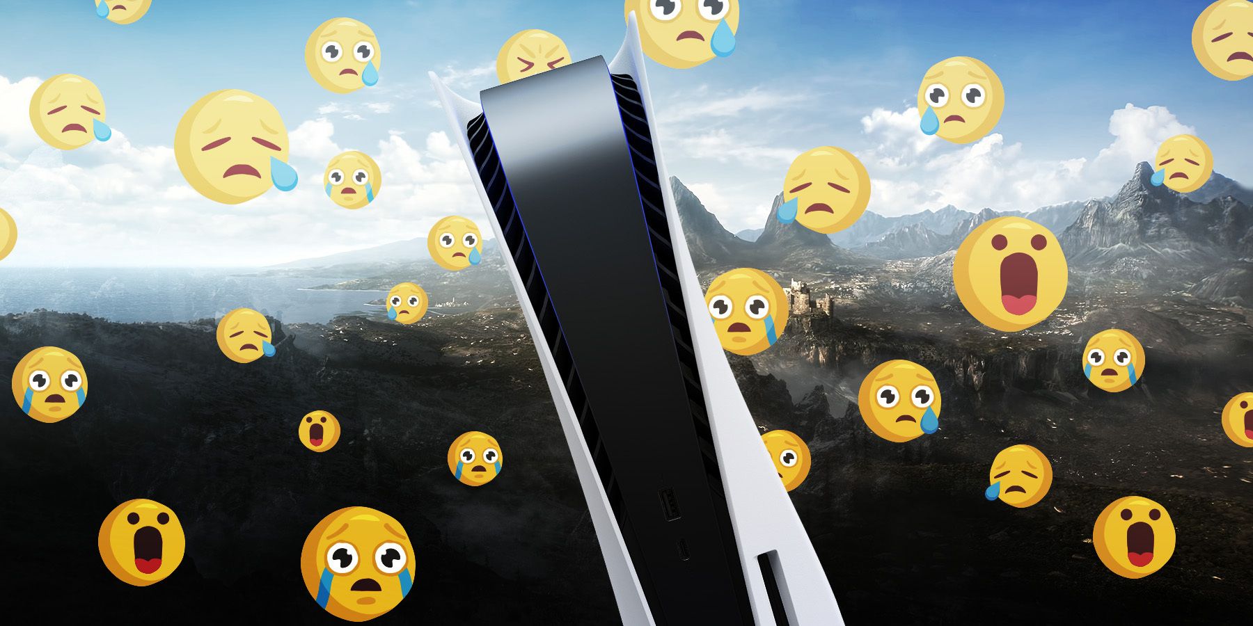 ps5 with crying emojis