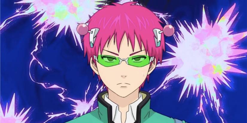 a boy with pink hair and green glasses