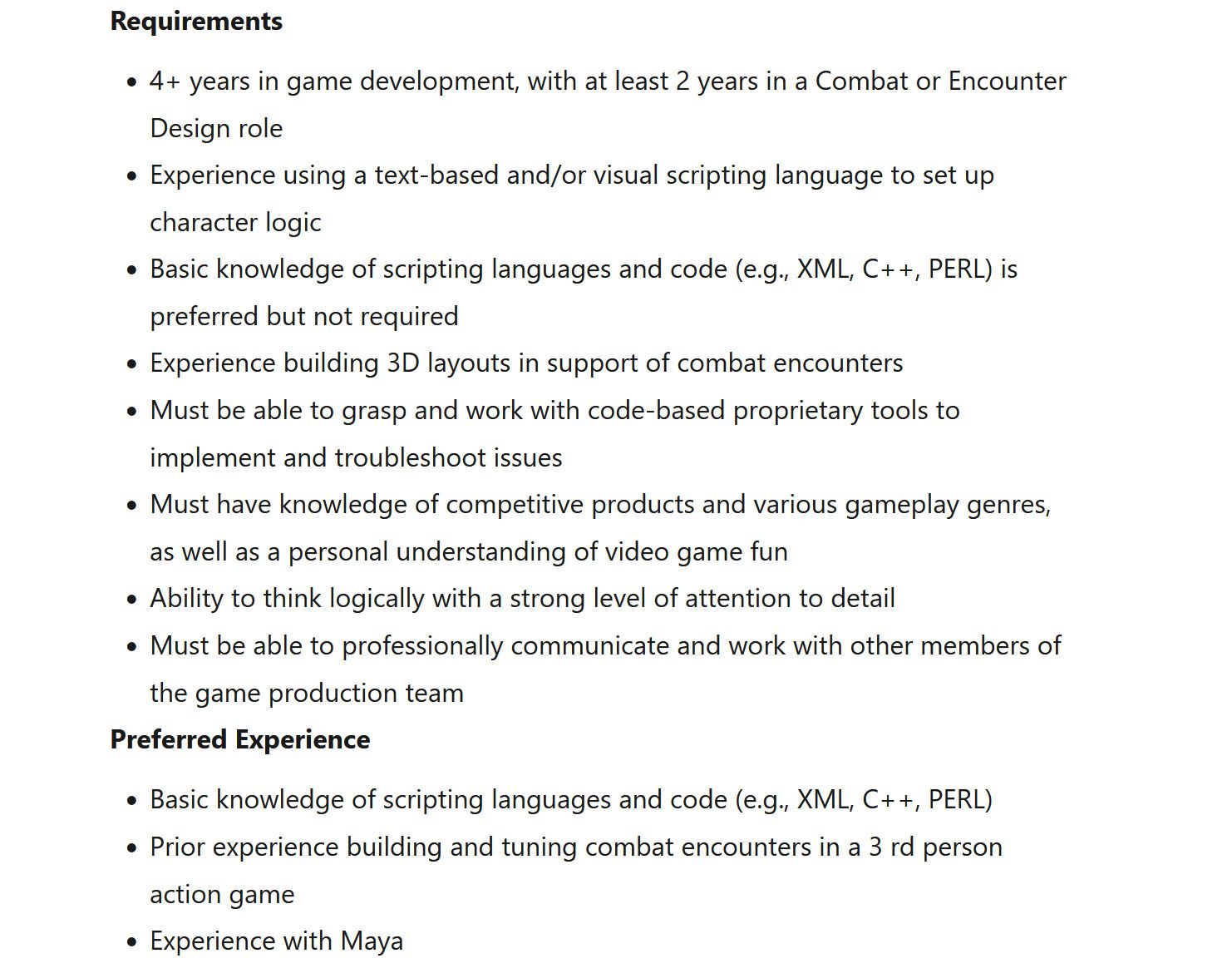 A screenshot of a job listing at Santa Monica Studios that calls for a Senior Encounter Designer.