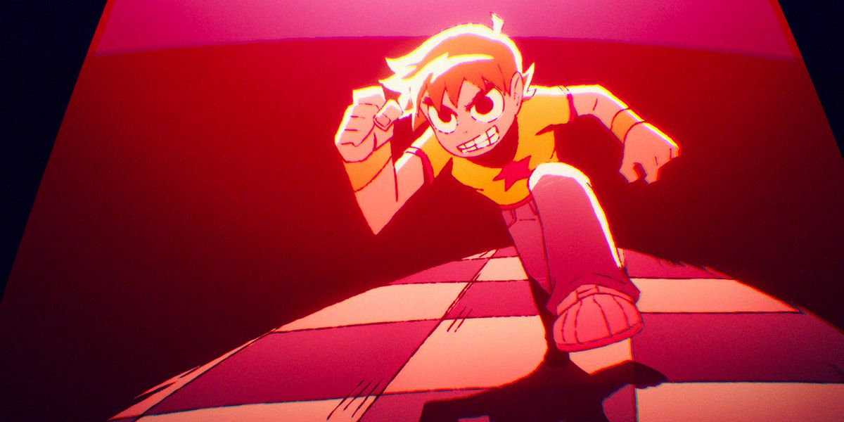 Anime Scott Pilgrim runs towards camera