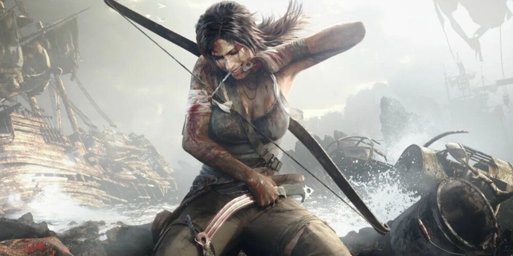 Lara Croft Bandaging Her Arm