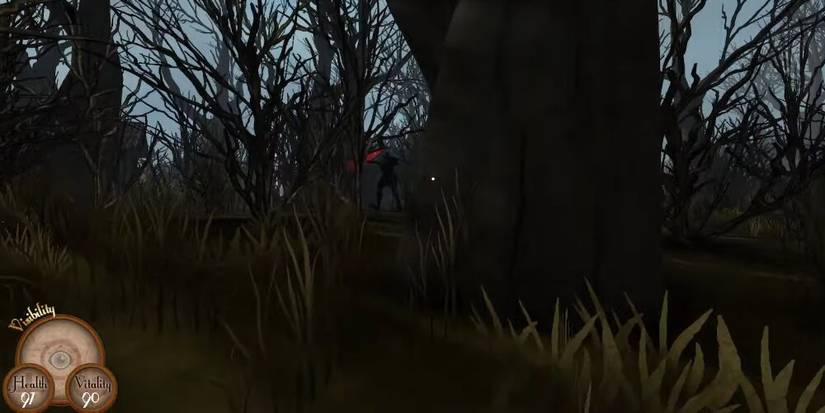 Victorian Robot Searching For Player In A Forest