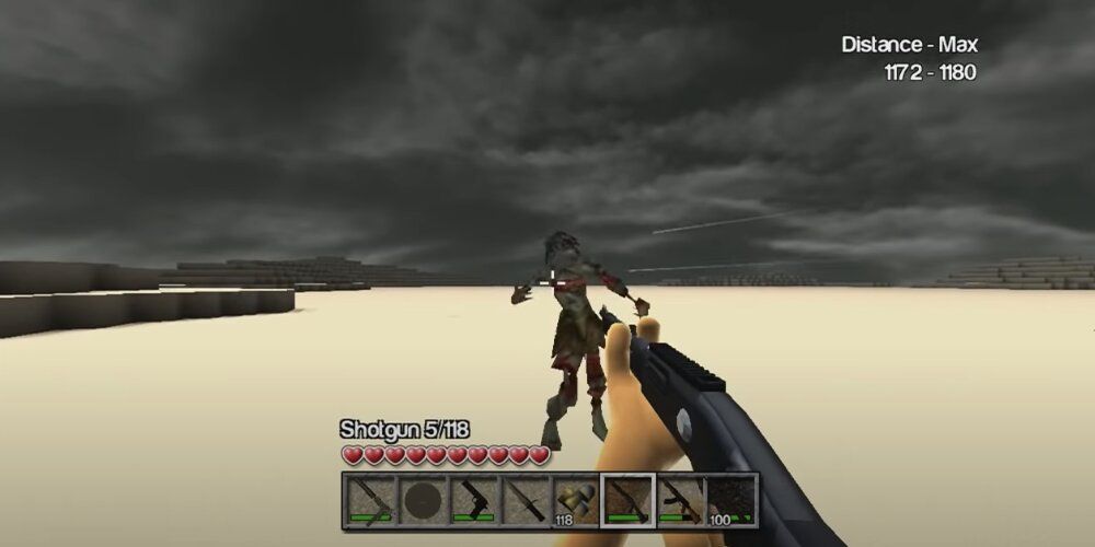 Player Aiming A Shotgun At A Zombie