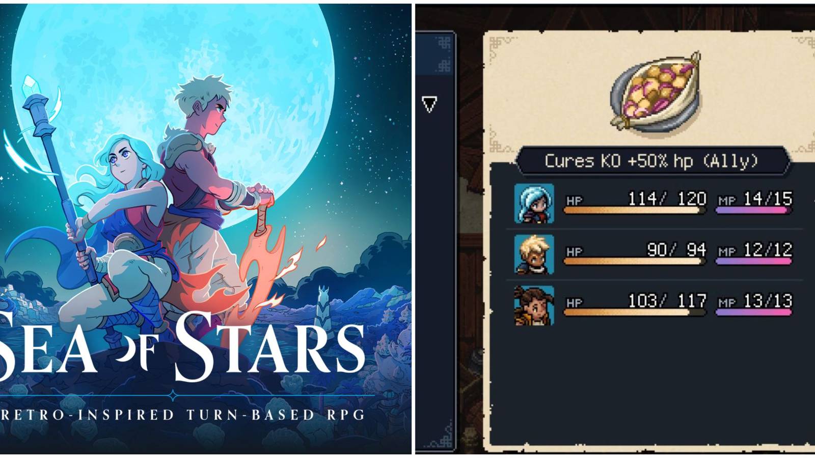 Sea of Stars official poster beside the item window for Papillotte