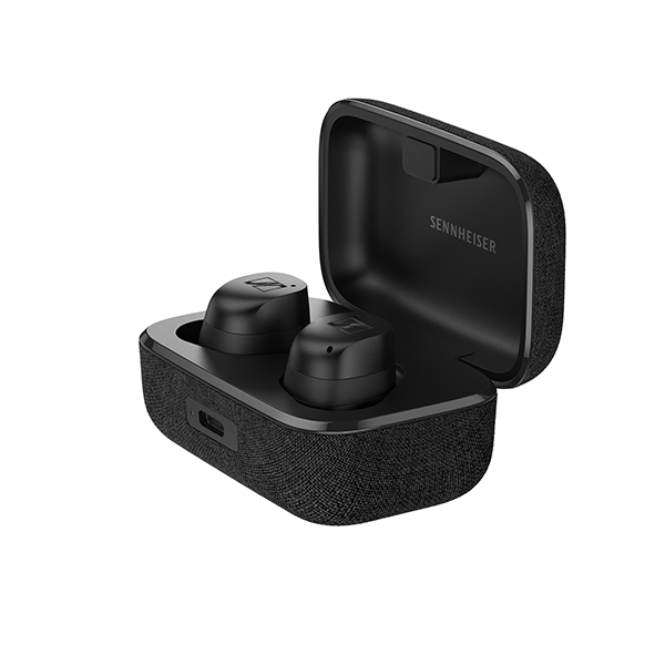 Black Sennheiser earbuds in case