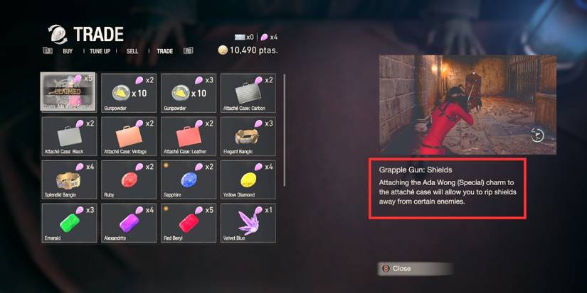 image showing the shield grapple charm in separate ways.