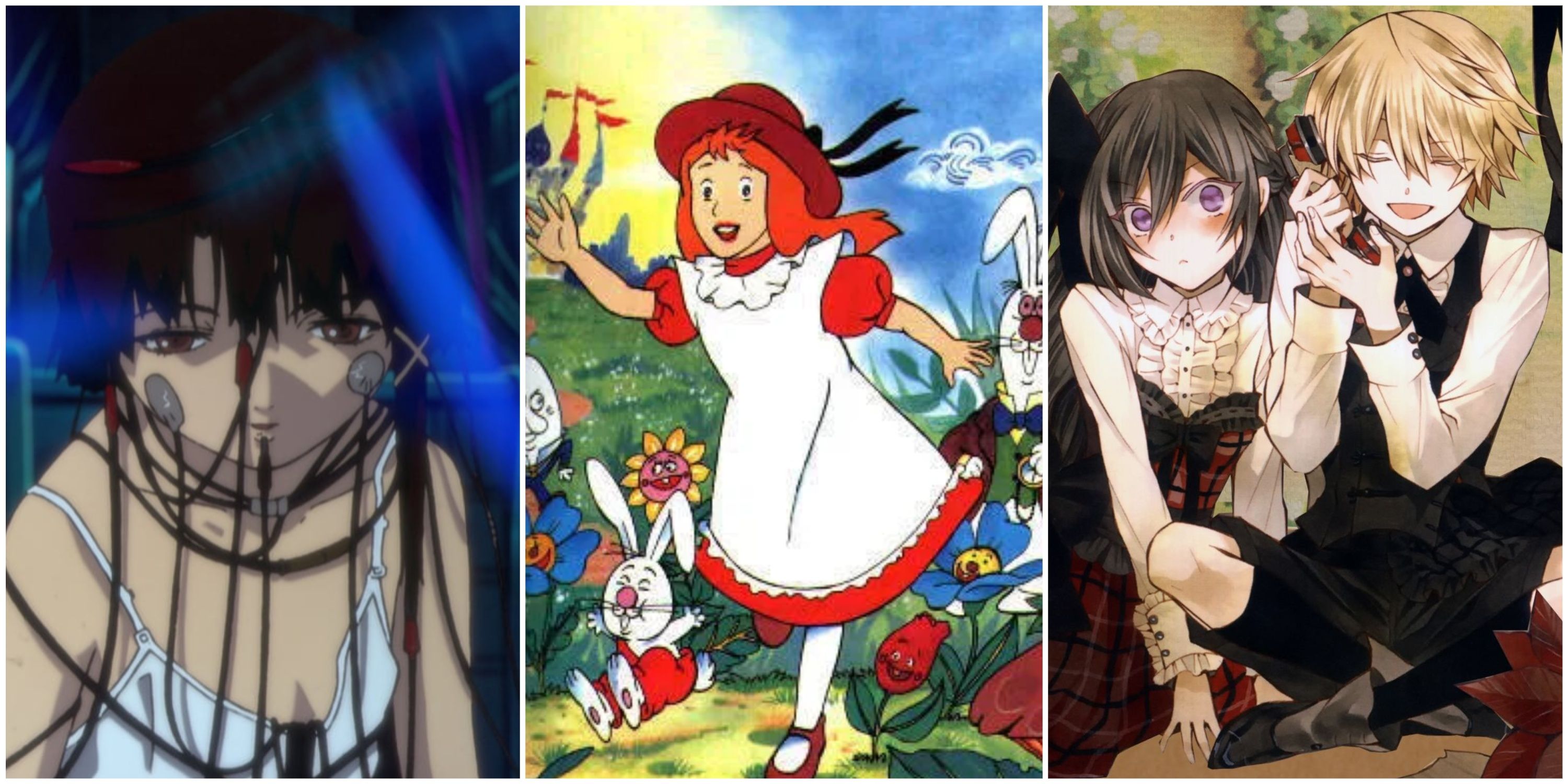Serial Experiments Lain, Alice in Wonderland, and Pandora Hearts anime