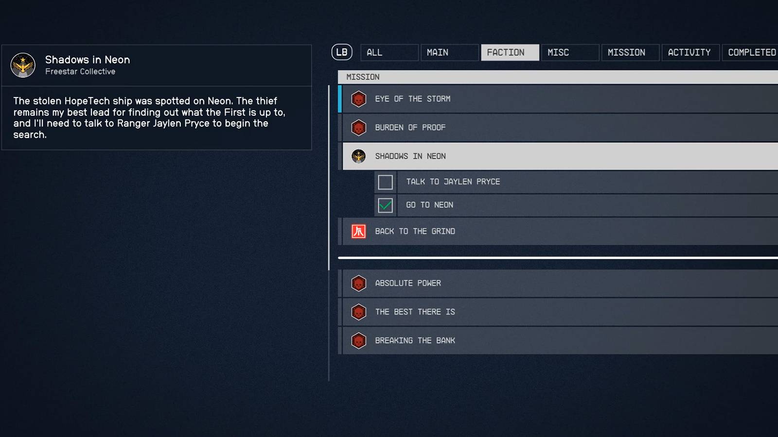shadows in neon quest in starfield