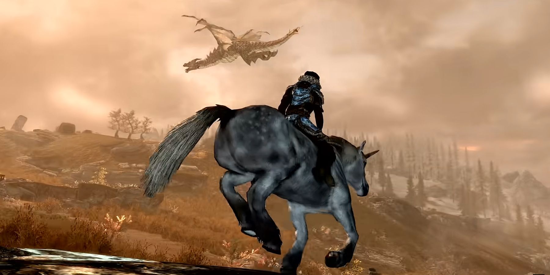 skyrim dragonborn riding horse fighting dragon