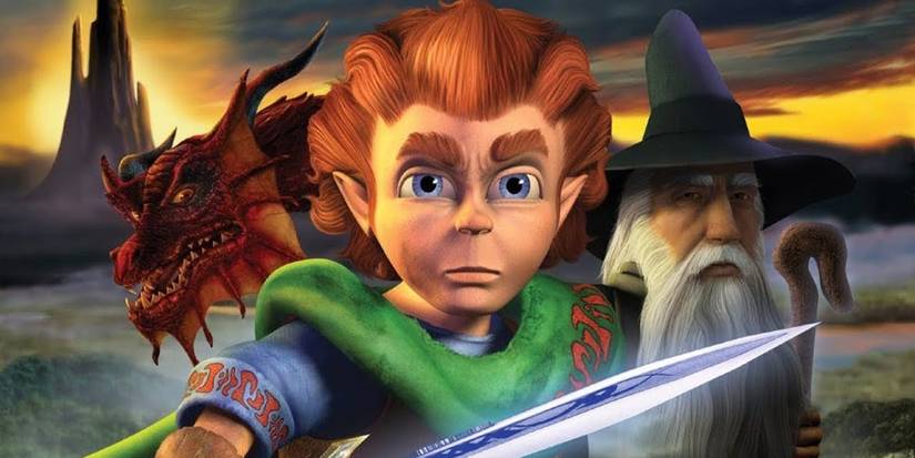 Smaug, Bilbo, and Gandalf in The Hobbit game