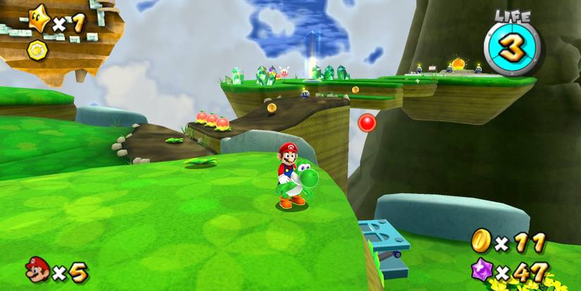 Mario and Yoshi explore Yoshi Star Galaxy in Super Mario Galaxy 2
