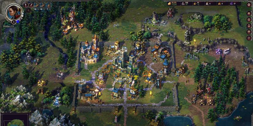 A kingdom that is built into a square with many buildings collecting resources in Songs of Conquest