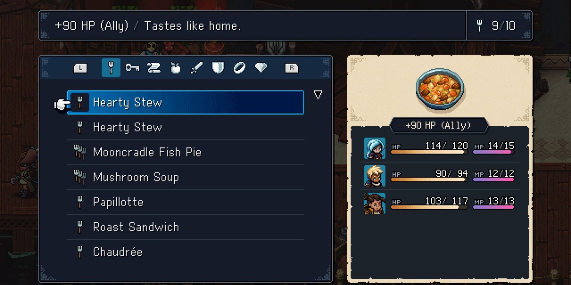 Sea of Stars Hearty Stew item screen