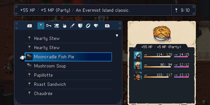 Sea of Stars' Mooncradle Fish Pie item window