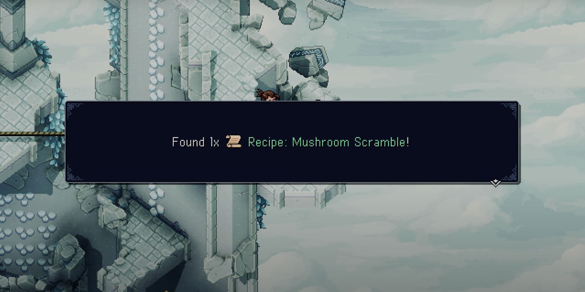 Sea of Stars notification window saying players 'Found Recipe: Mushroom Scramble'