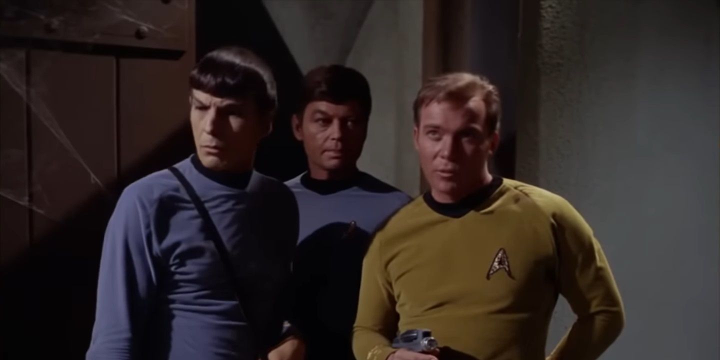 Spock, Bones, and Kirk investigate a haunted house in "Catspaw".
