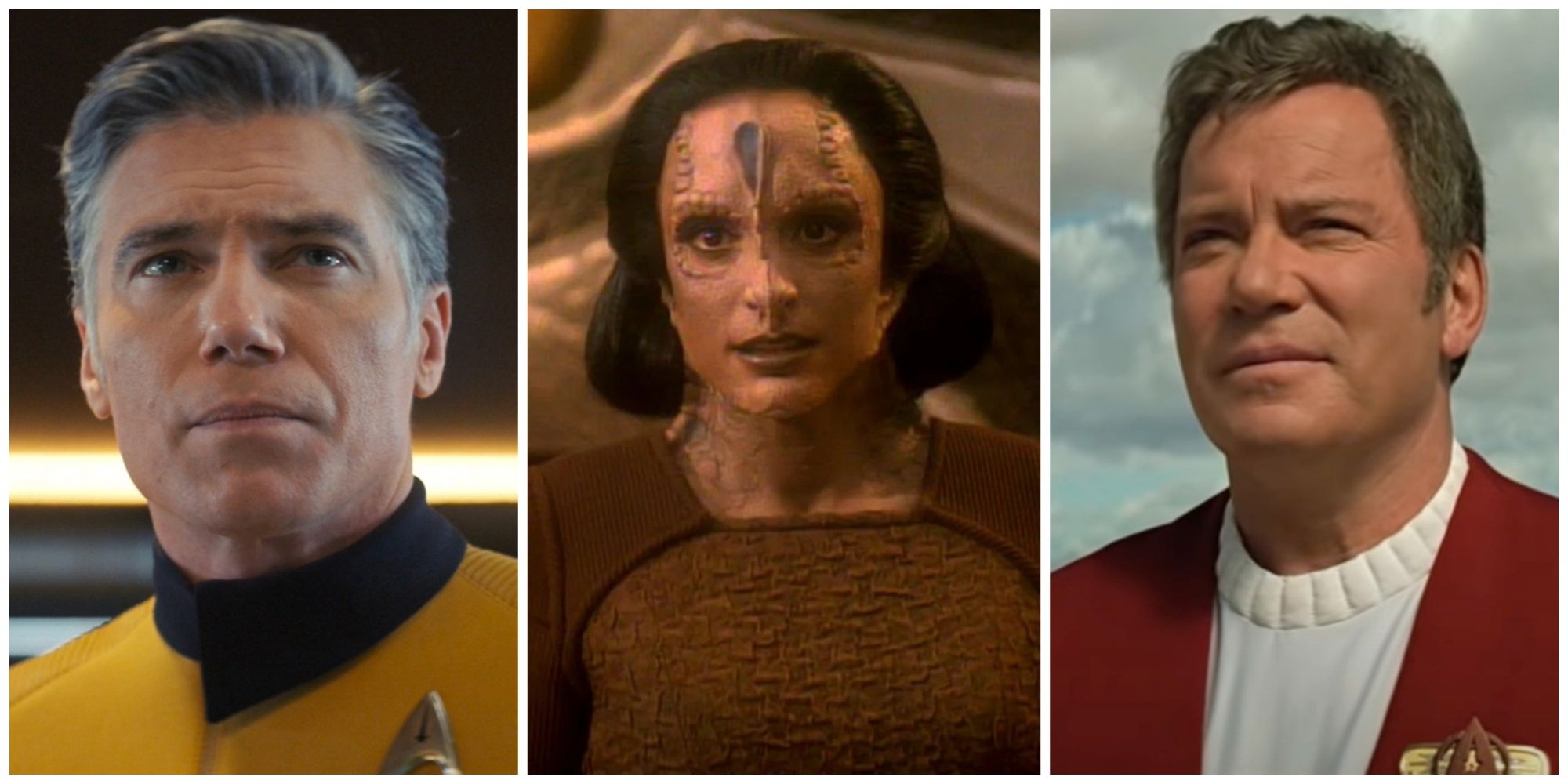 Split-image showing Star Trek characters: Pike Ghemor and Kirk.