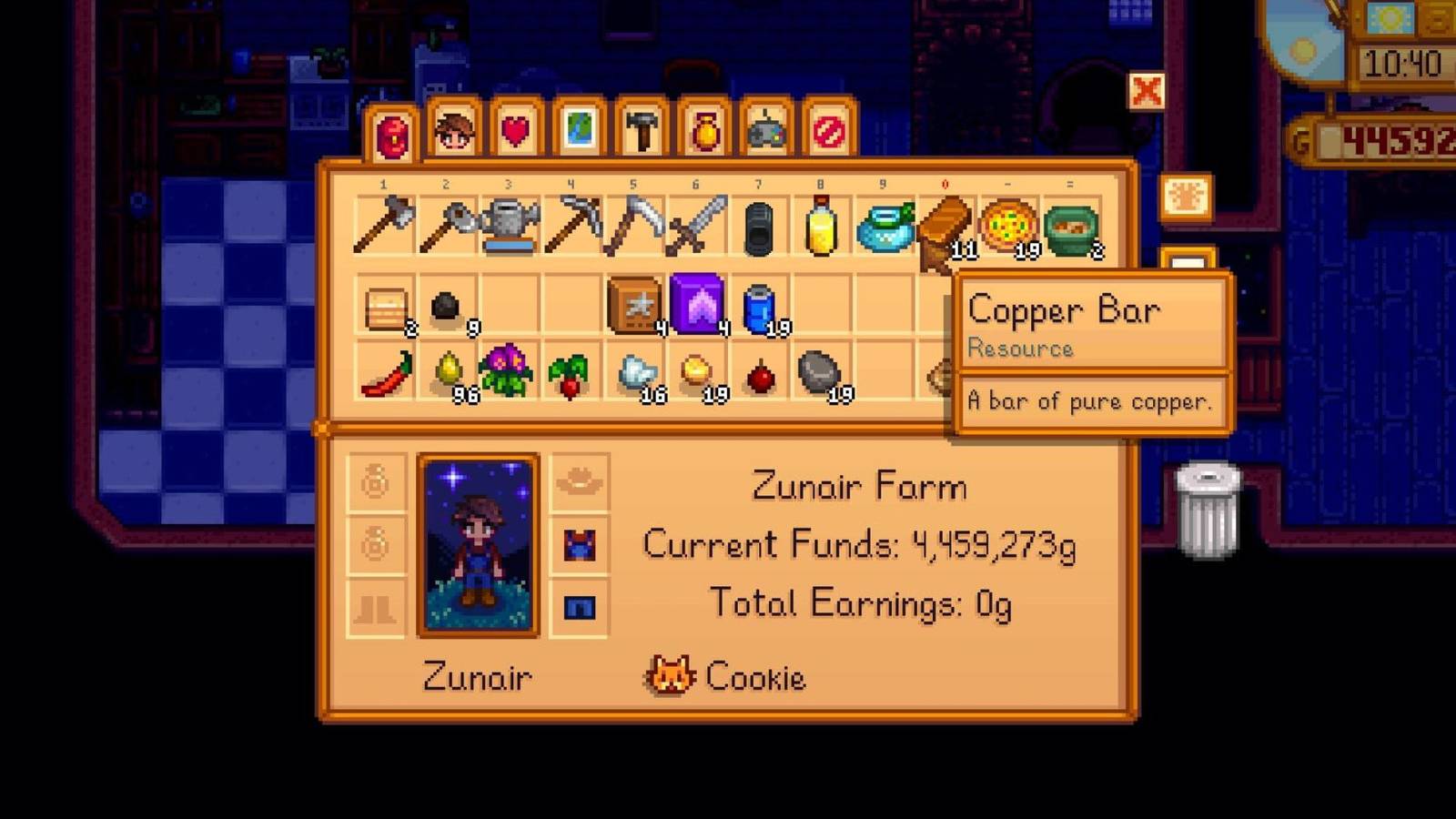  copper bars in stardew valley inventory