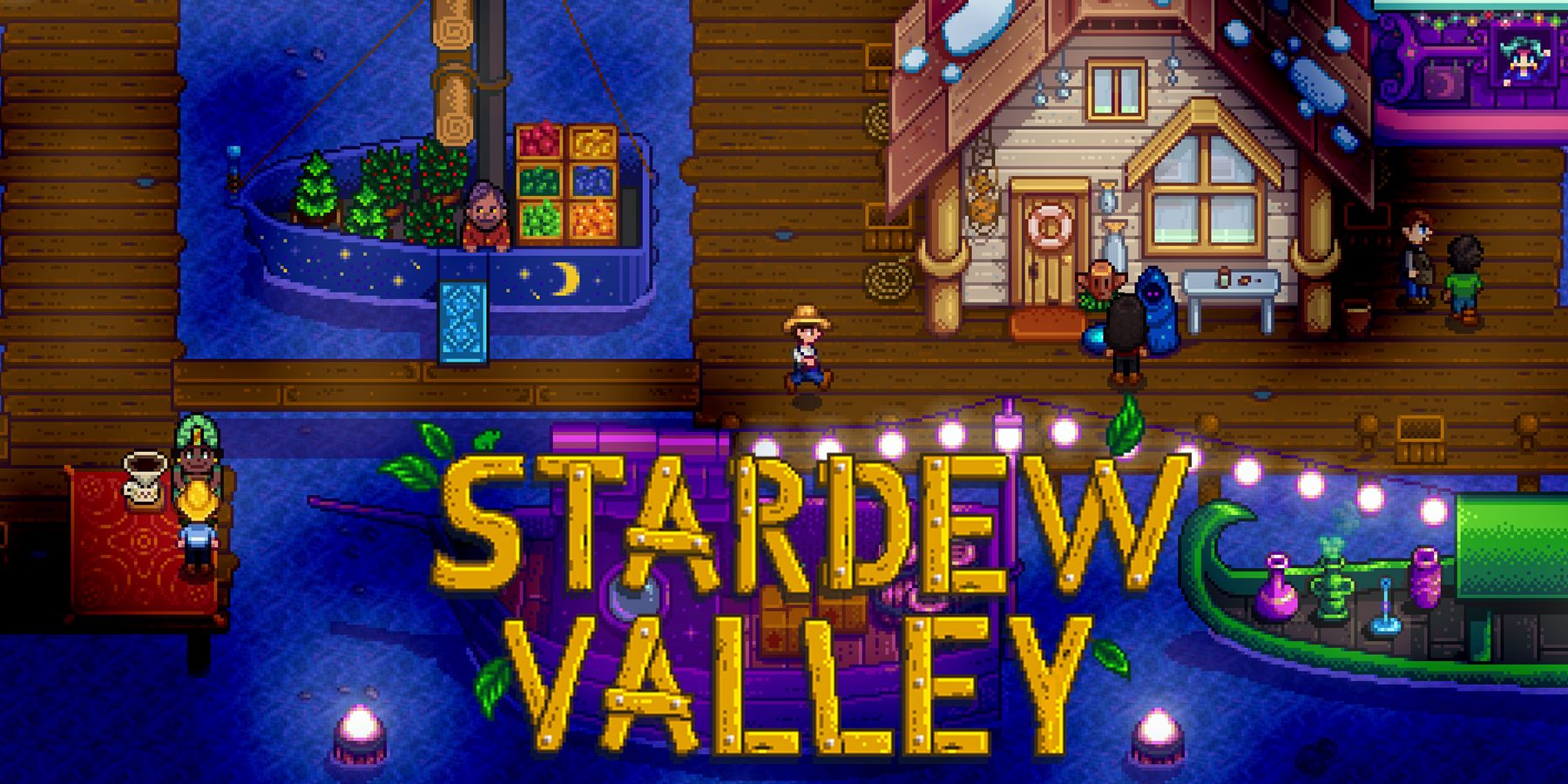 Stardew Valley night market with game logo