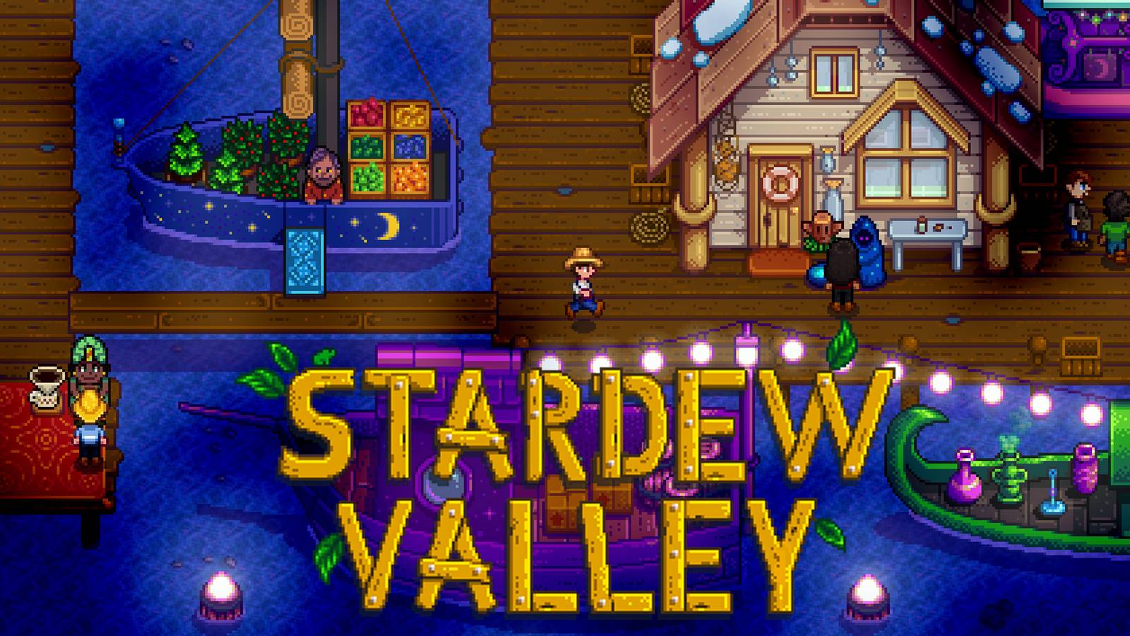 Stardew Valley night market with game logo