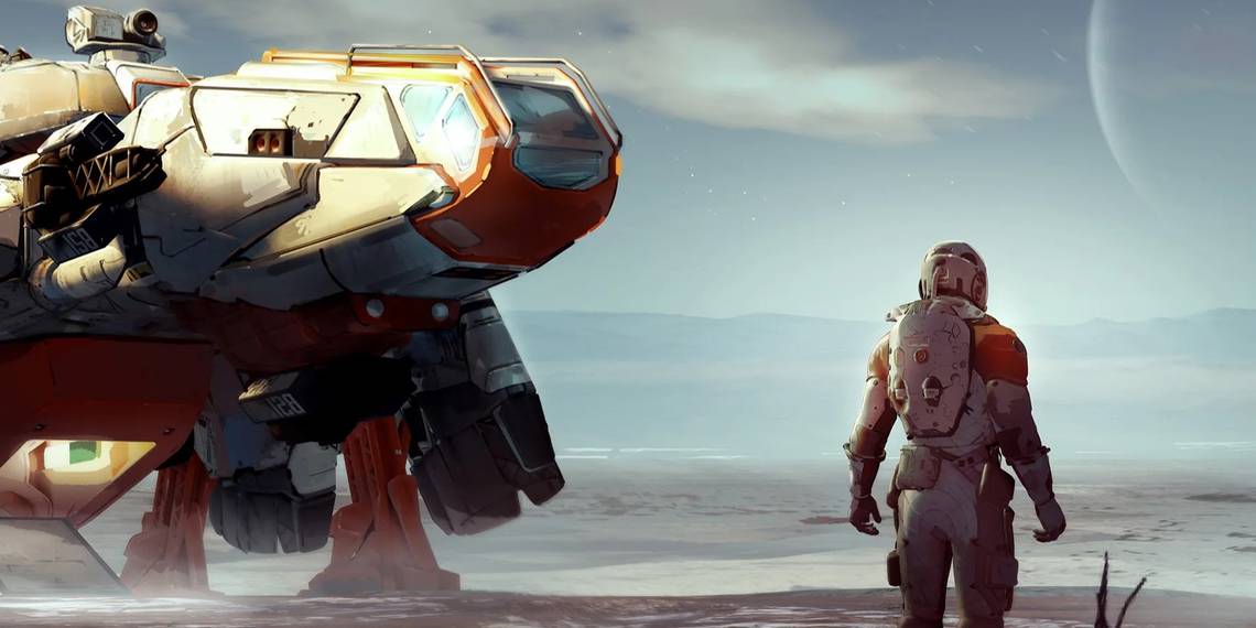 Un jugador de Starfield construye la Starfighter del Mandaloriano en el juego.