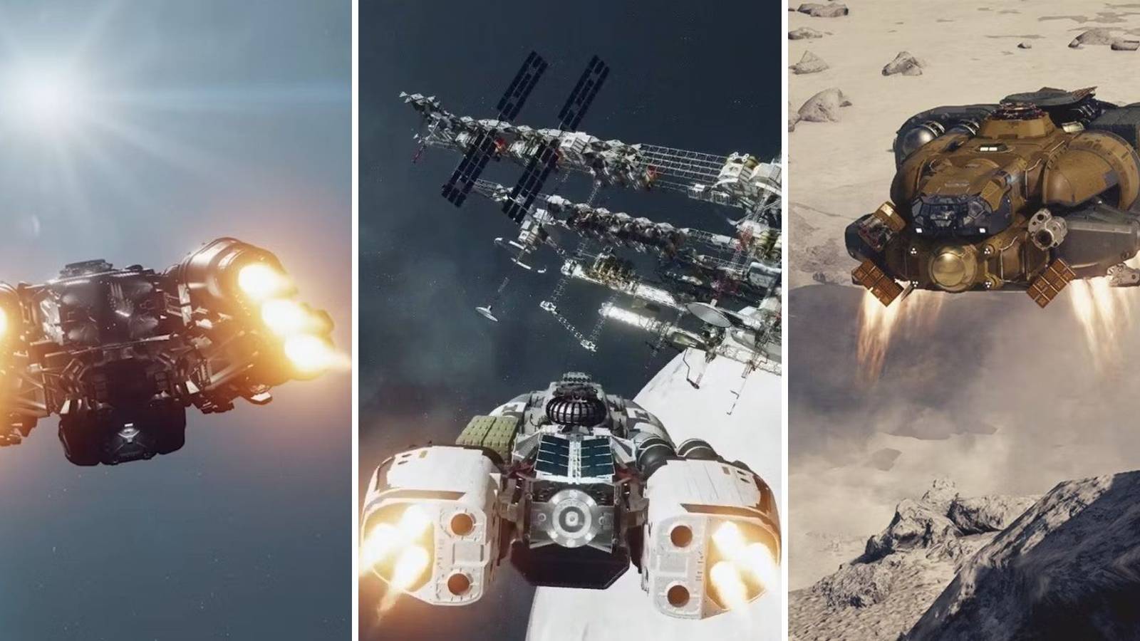 A grid showing three different ships in Starfield