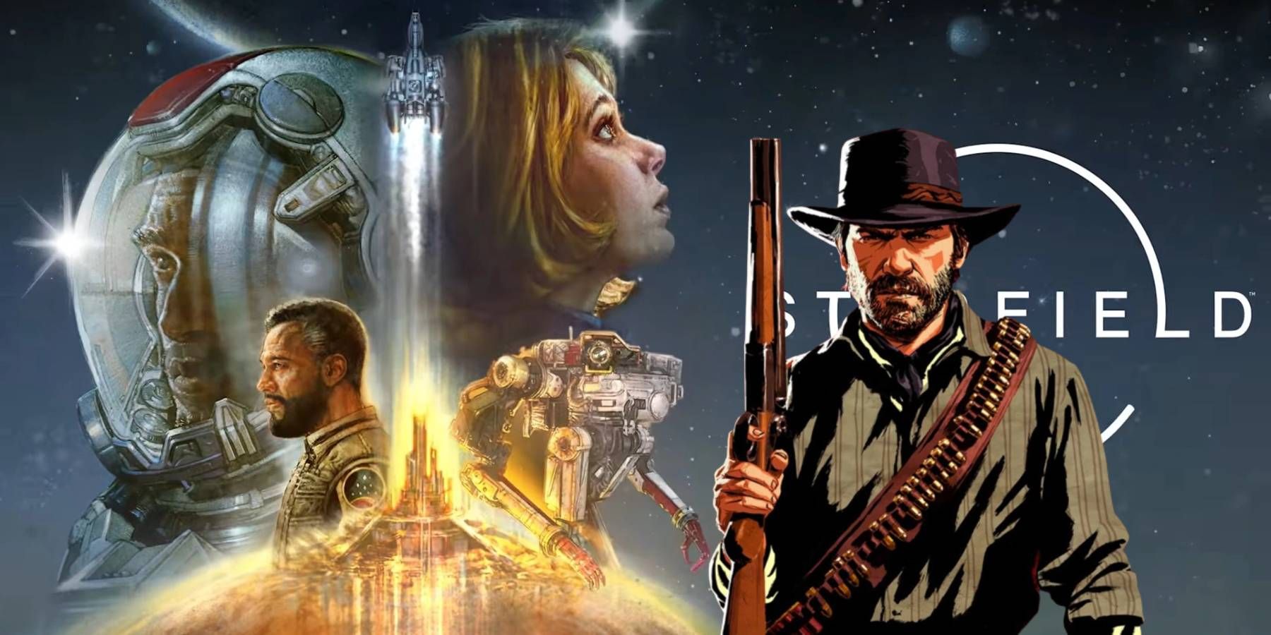 Arthur Morgan from Red Dead Redemption 2 on cover art of Starfield