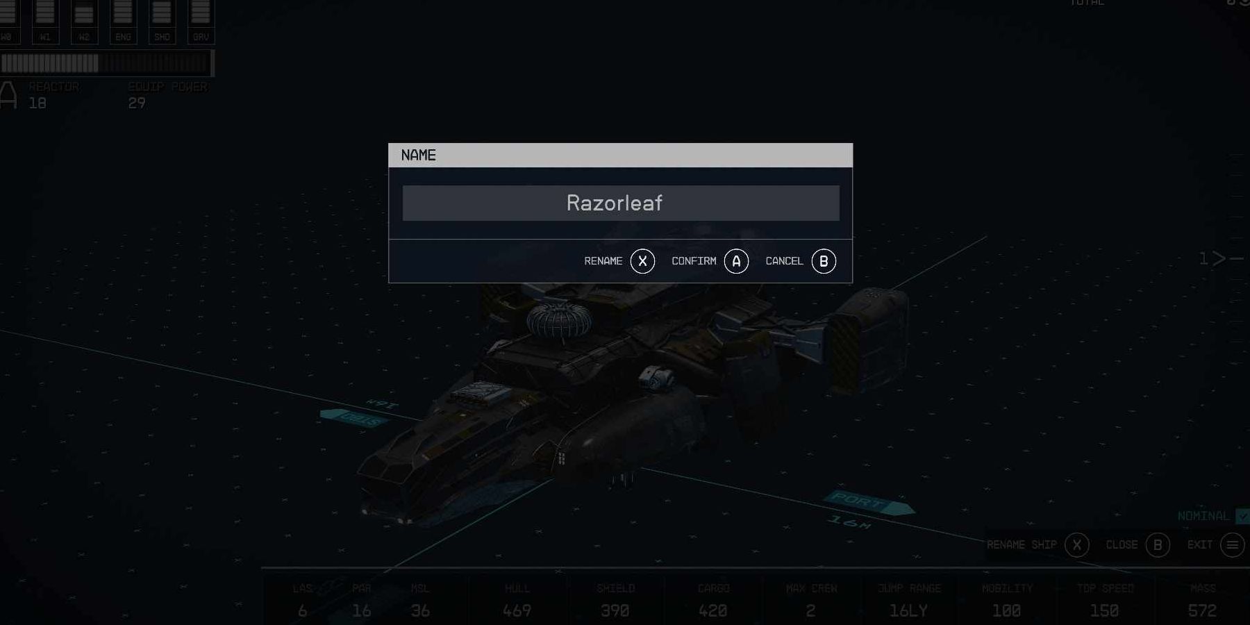 Starfield - changing the ship's name