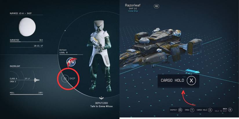 image showing how to access cargo hold in starfield. 