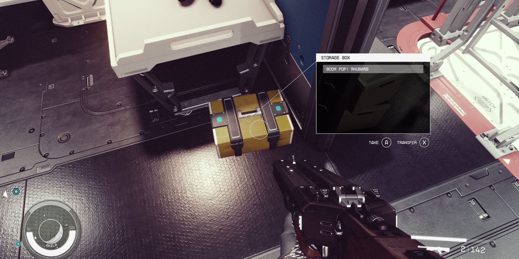 image showing how to transfer items and store them in the ship storage in starfield.