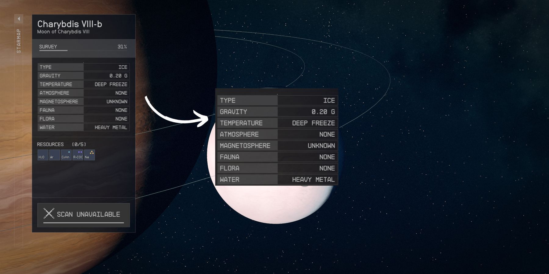 image showing an ice type planet in starfield.