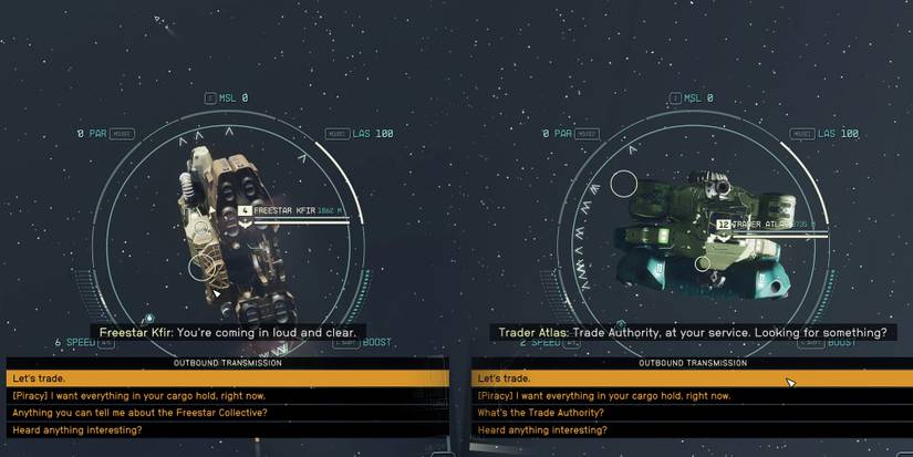 Starfield - Interacting With 2 Different Ships To Trade In Orbit