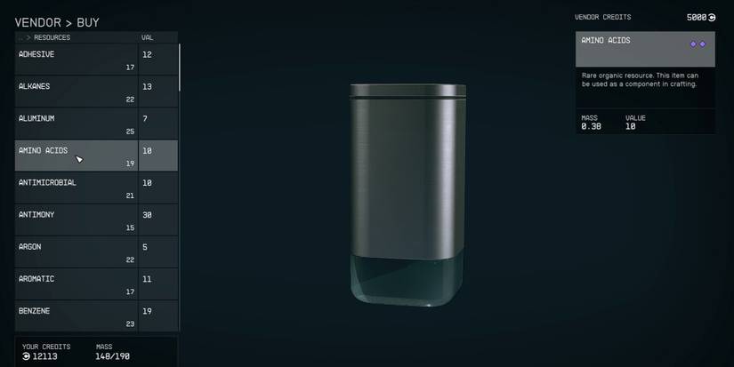Starfield - Looking At Amino Acids In Vendor Shop