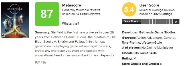 starfield metacritic reviews