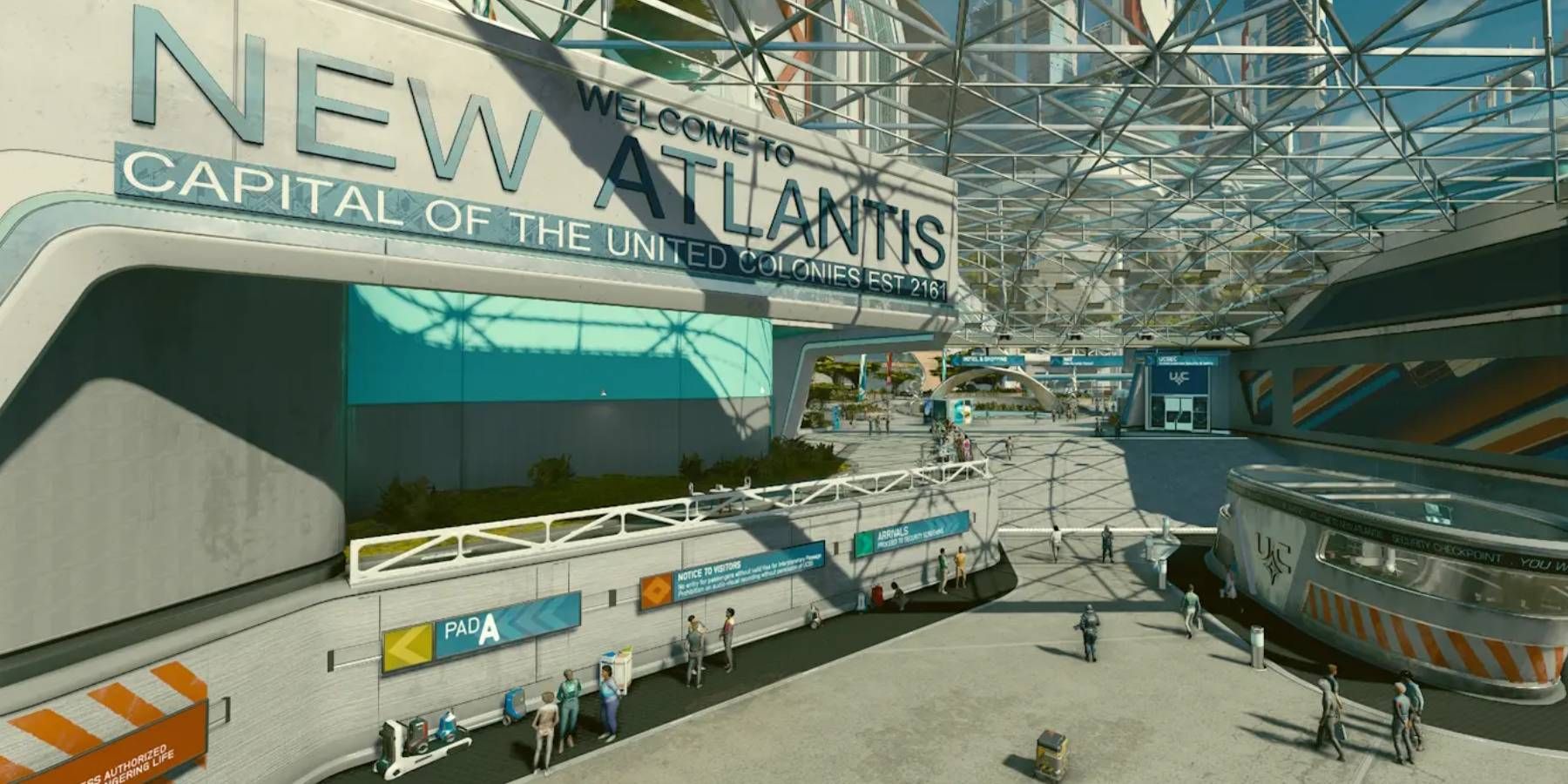 The entrance to New Atlantis in Starfield