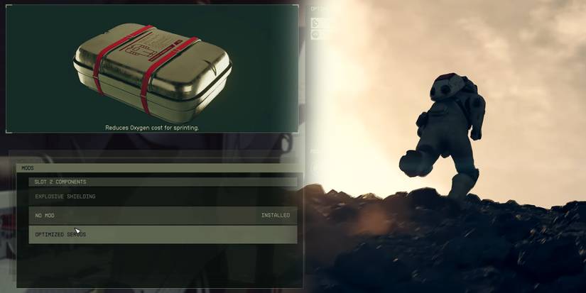 Starfield - Optimized Servos Suit Mod Next To Image Of Player Running