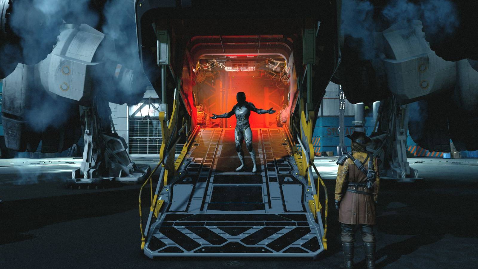 Starfield Player Standing On Ship Ramp