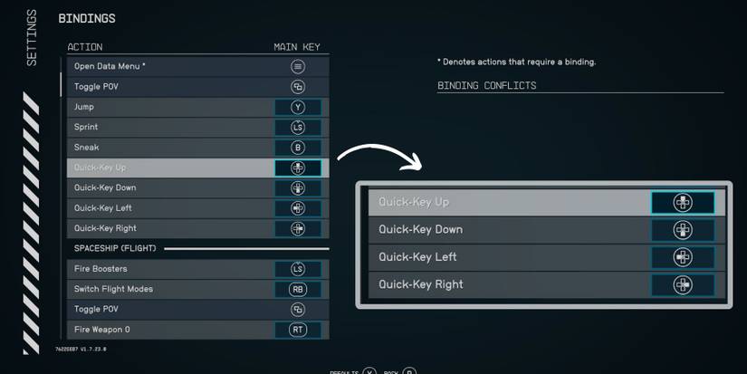 image showing key binding settings in starfield.