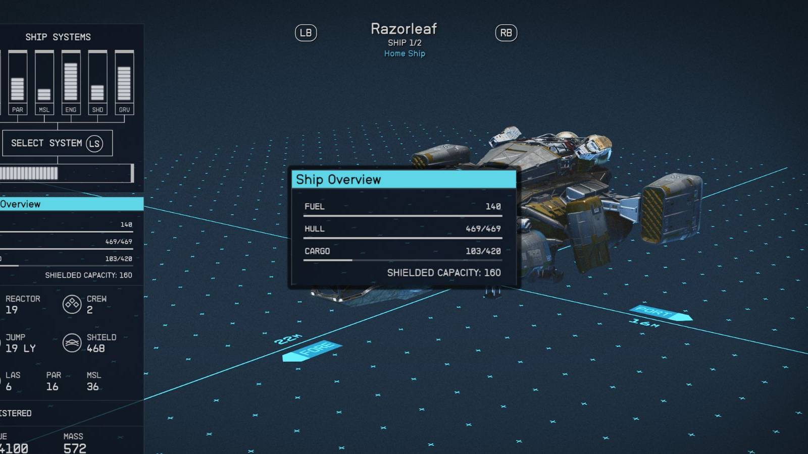 image showing a ship's cargo capacity in starfield.