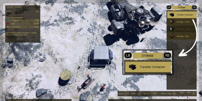 image showing how to create a transfer container in starfield.
