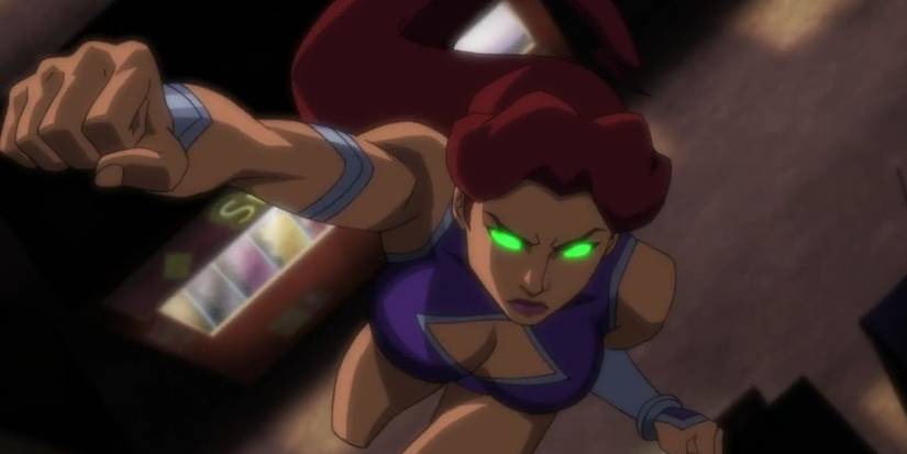 An image of Starfire ascending up with her all turned green.